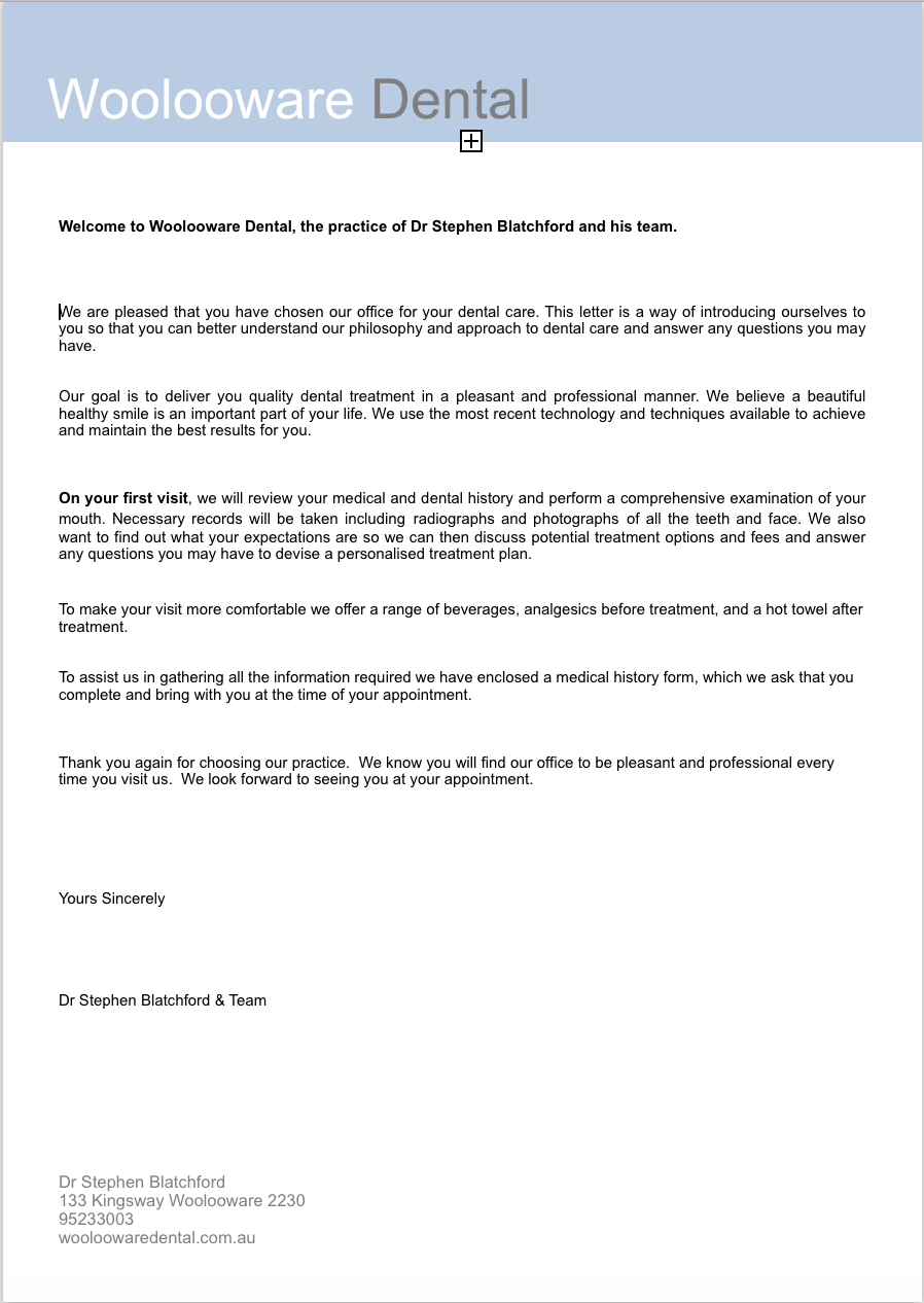 welcome letter